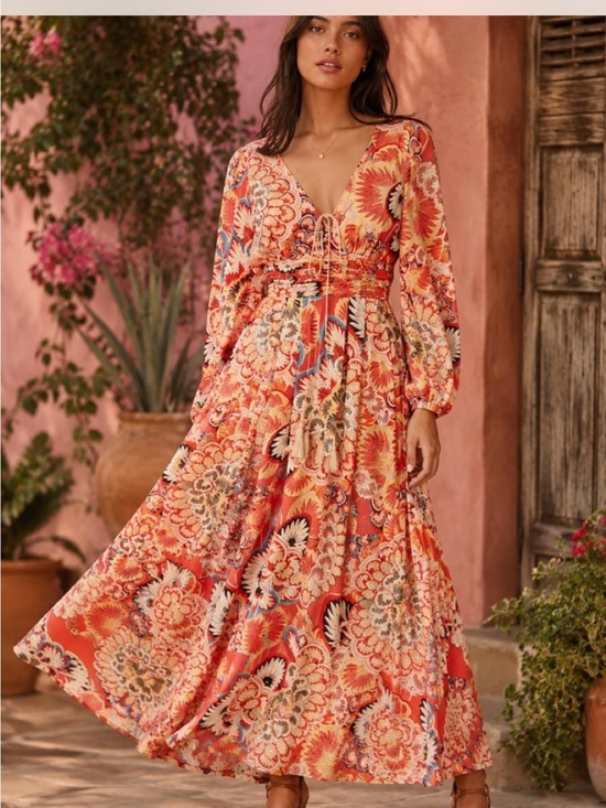 Traffic People Dresses & Skirts - Traffic People Coral Floral Boho Maxi Dress